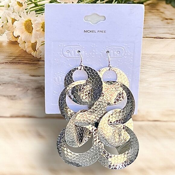 Silver Hoop Dangle Drop Earrings - Picture 1 of 2